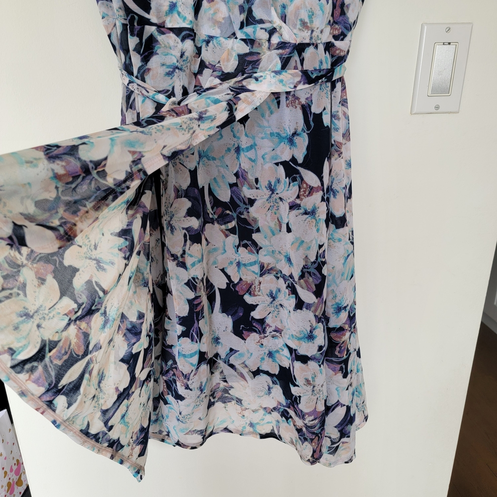 Simply Vera Wang Floral Sleeveless Belted Midi Dress - Blue/White - Picture 7 of 10